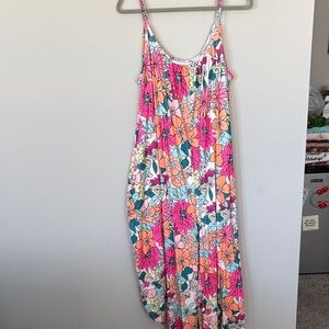 Floral Print Pink & Orange Sleeveless Jumpsuit